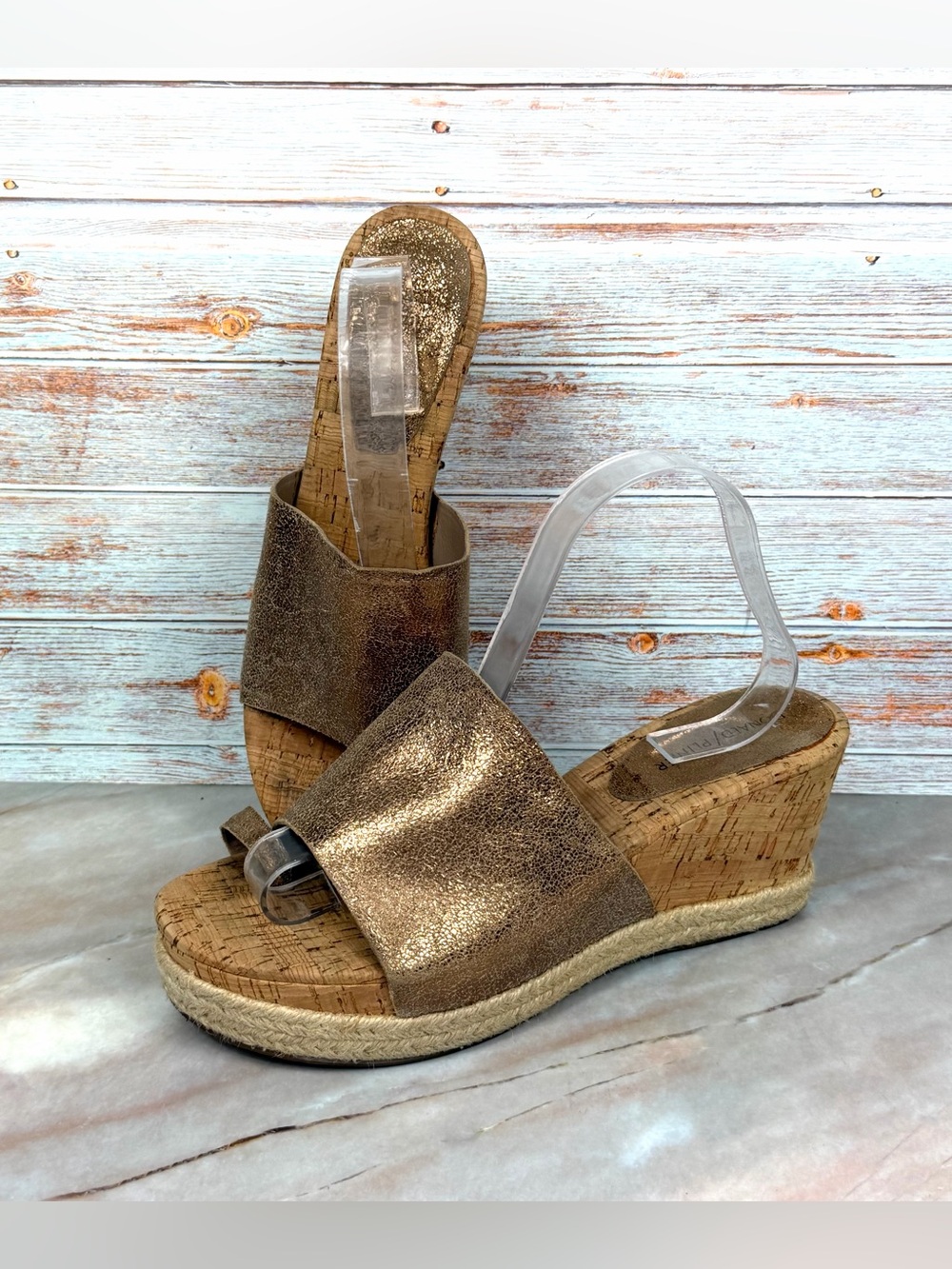 Donald J. Pliner Janet Wedge Platform Sandals in Metallic Gold Dust/Cork